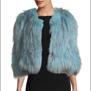 Belle Fare Teal Multi Tone Fox Fur Jacket $1,395